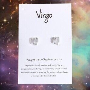 VIRGO Zodiac Silvertone Stud Earrings on Card NEW! 1127x2